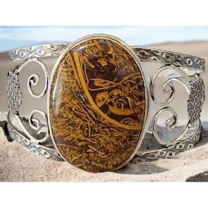 Miriam Stone Sterling Silver Cuff Bracelet - Bold Natural Elegance